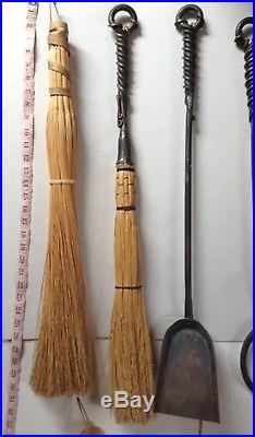 8 piece Cast iron rope twist fireplace poker tools set, brooms