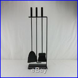 A Set of Mid-Century Modern Fireplace Tool Steel and Enameled Black Modernist