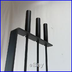 A Set of Mid-Century Modern Fireplace Tool Steel and Enameled Black Modernist