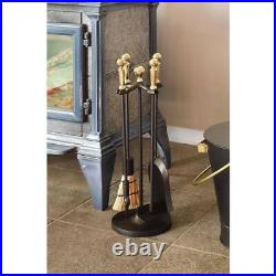 ACHLA DESIGNS 22 Mini Fireplace Tool Set with Brush Polished Brass Paxton 5-Piece