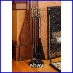 ACHLA DESIGNS Fireplace Tool Set 30.25 5-Pc Antique Brass and Black Chelmsford