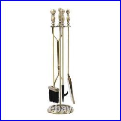 ACHLA DESIGNS Fireplace Tool Set 30 Tall 5-Piece Solid Antique Brass Sutton