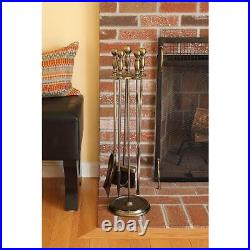 ACHLA DESIGNS Fireplace Tool Set 30 Tall 5-Piece Solid Antique Brass Sutton