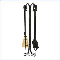 ACHLA DESIGNS Fireplace Tool Set 33 Shepherd's Hook 5-Pieces Footed Stand Black