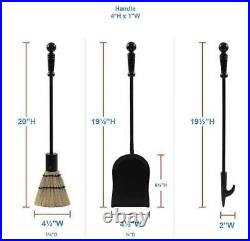 ACHLA DESIGNS Fireplace Tool Set 4-Piece+Ball-End Handles+Cast Iron Stand Black
