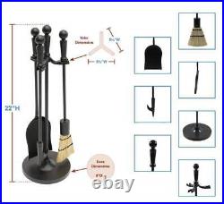 ACHLA DESIGNS Fireplace Tool Set 4-Piece+Ball-End Handles+Cast Iron Stand Black