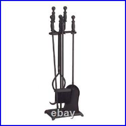 ACHLA DESIGNS Fireplace Tool Set Solid Antique Brass Classic Black (5-Pieces)