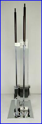 ALESSANDRO ALBRIZZI Italian 1970s Modernist Chrome Lucite 5pc Fireplace Tool Set