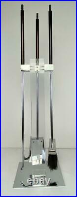 ALESSANDRO ALBRIZZI Italian 1970s Modernist Chrome Lucite 5pc Fireplace Tool Set