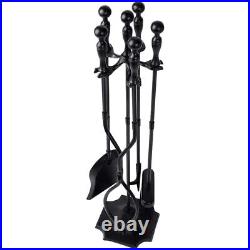 AMAGABELI GARDEN & HOME 5 Pcs Fireplace Tools Sets Black Handle Wrought Iron