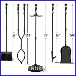 AMAGABELI GARDEN & HOME 5 Pcs Fireplace Tools Sets Black Handle Wrought Iron