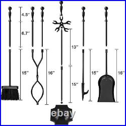 AMAGABELI GARDEN & HOME 5 Pcs Fireplace Tools Sets Black Handle Wrought Iron