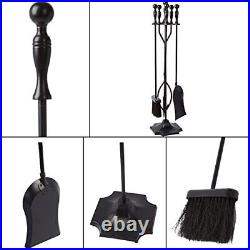 AMAGABELI GARDEN & HOME 5 Pcs Fireplace Tools Sets Black Handle Wrought Iron