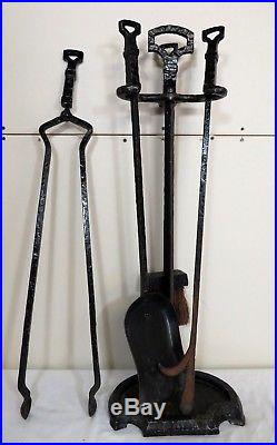 ANTIQUE Arts & Crafts Forged CAHILL CAST IRON FIREPLACE TOOLS SET Art Deco Vtg