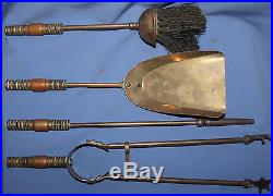 ANTIQUE ENGLAND SET BRONZE FIREPLACE CLEANING TOOLS
