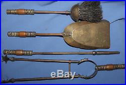 ANTIQUE ENGLAND SET BRONZE FIREPLACE CLEANING TOOLS