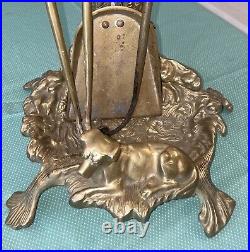 ANTIQUE FRENCH BRASS FIREPLACE TOOL SET HUNTING Dog MOTIF 24 Heavy