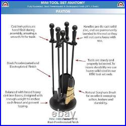 Achla Designs Fireplace Tool 5Pc Black Paxton Mini Tool Stand+Damper Tool+Shovel