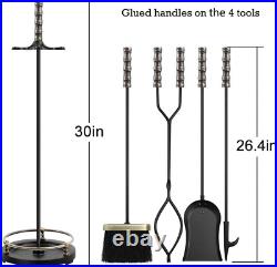 Amagabeli 30In Fireplace Tools Set Brass Handle 5Pieces Wrought Iron Indoor Fire