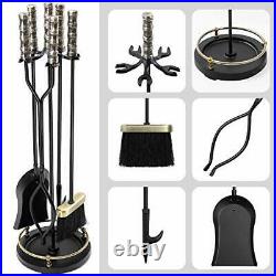 Amagabeli 30in Fireplace Tools Set Brass Handle 5Pieces Wrought Iron Indoor F