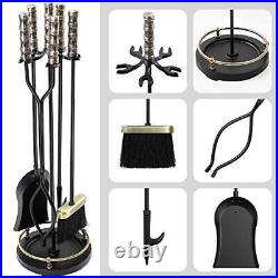 Amagabeli 5 Pcs Fireplace Tools Set Brass Wrought Iron Modern Outdoor Fireset