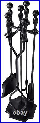 Amagabeli 5 Pcs Fireplace Tools Sets Black Handle Wrought Iron Large Fire Tool S