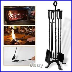 Amagabeli 5 Pieces Fireplace Tools Set Indoor Wrought Iron Fire Set Fire Black