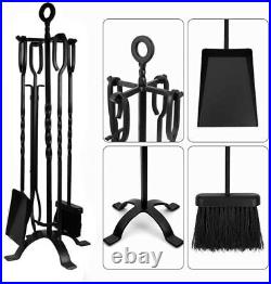 Amagabeli 5 Pieces Fireplace Tools Set Indoor Wrought Iron Fire Set Fire Plac