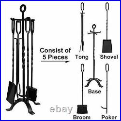 Amagabeli 5 Pieces Fireplace Tools Set Indoor Wrought Iron Fire Set Fire Plac