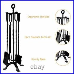 Amagabeli 5 Pieces Fireplace Tools Set Indoor Wrought Iron Fire Set Fire Plac