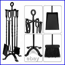 Amagabeli 5 Pieces Fireplace Tools Set Indoor Wrought Iron Fire Set Fire Plac