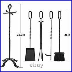 Amagabeli 5 Pieces Fireplace Tools Set Indoor Wrought Iron Fire Set Fire Plac