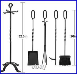 Amagabeli 5 Pieces Fireplace Tools Set Indoor Wrought Iron Fire Set Fire Place