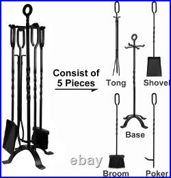 Amagabeli 5 Pieces Fireplace Tools Set Indoor Wrought Iron Fire Set Fire Place P
