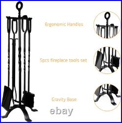 Amagabeli 5 Pieces Fireplace Tools Set Indoor Wrought Iron Fire Set Fire Place P