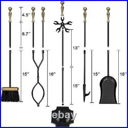 Amagabeli 5 Pieces Fireplace Tools Sets Brass Handles Wrought Iron Set and Ho