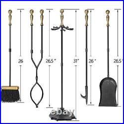 Amagabeli 5 Pieces Fireplace Tools Sets Brass Handles Wrought Iron Set and Ho