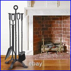 Amagabeli 5 Pieces Fireplace Tools Sets Wrought Iron Indoor Fireplace Set wit