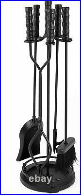 Amagabeli 5 Pieces Fireplace Tools Sets Wrought Iron Indoor Fireplace Set with P