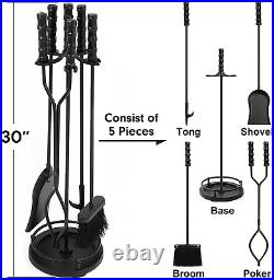 Amagabeli 5 Pieces Fireplace Tools Sets Wrought Iron Indoor Fireplace Set with P