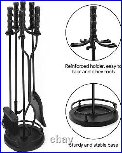 Amagabeli 5 Pieces Fireplace Tools Sets Wrought Iron Indoor Fireplace Set with P