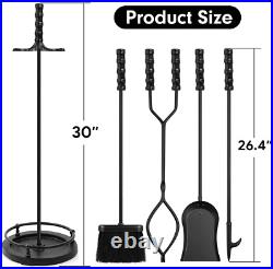 Amagabeli 5 Pieces Fireplace Tools Sets Wrought Iron Indoor Fireplace Set with P