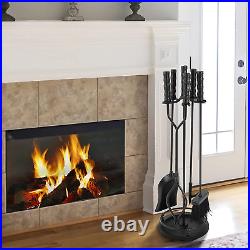 Amagabeli 5 Pieces Fireplace Tools Sets Wrought Iron Indoor Fireplace Set with P