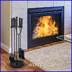 Amagabeli 5 Pieces Fireplace Tools Sets Wrought Iron Indoor Fireplace Set with P