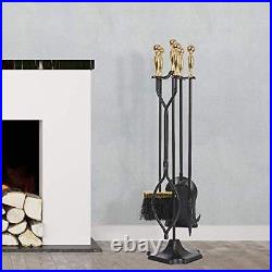 Amagabeli 5 Pieces Large Fireplace Tools Set Gold Handle Wrought Iron Fire Se