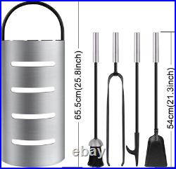 Amagabeli Fireplace Tool Set with 4 Pieces Fireplace Tools Silver Fire Place Set