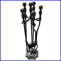 Amagabeli Rustic Fireplace Tools 5 Pieces Wrought Iron Tool Set Fireset Forged