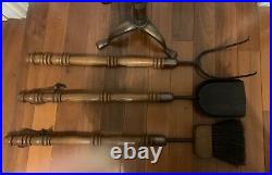 Americana Fireplace Tools Hearth Fire Set Eagle Topper Vintage Heavy Iron /Wood