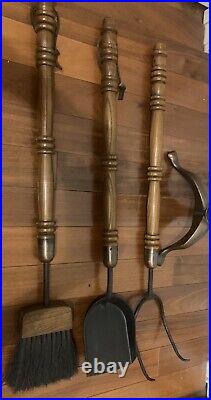 Americana Fireplace Tools Hearth Fire Set Eagle Topper Vintage Heavy Iron /Wood