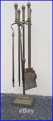 Antique 1800's Brass Fire Place Set Tools